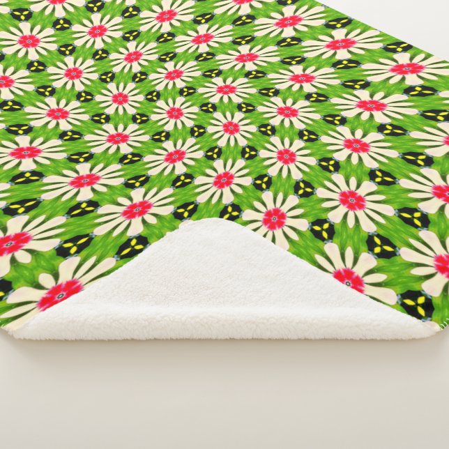 Manta Sherpa Patrón de flores rosadas y blancas (3/4)