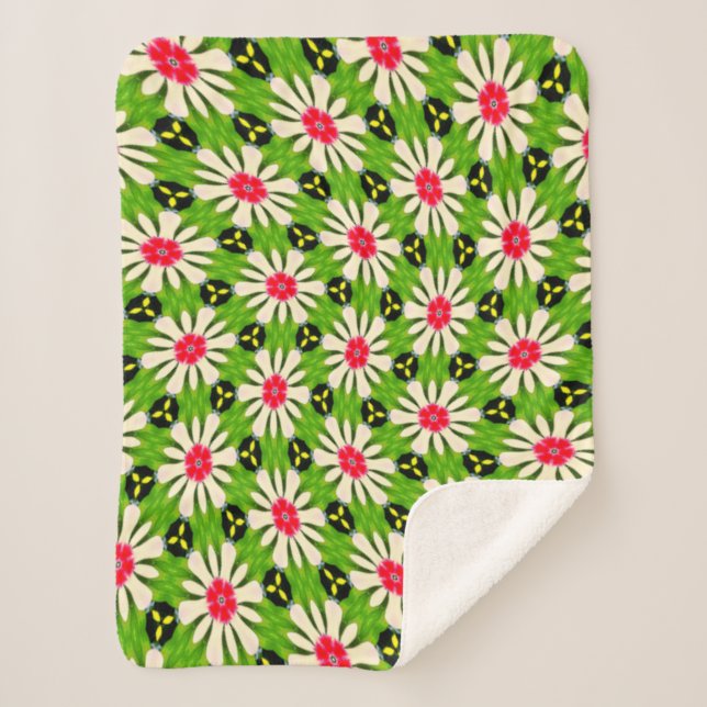 Manta Sherpa Patrón de flores rosadas y blancas (Anverso)