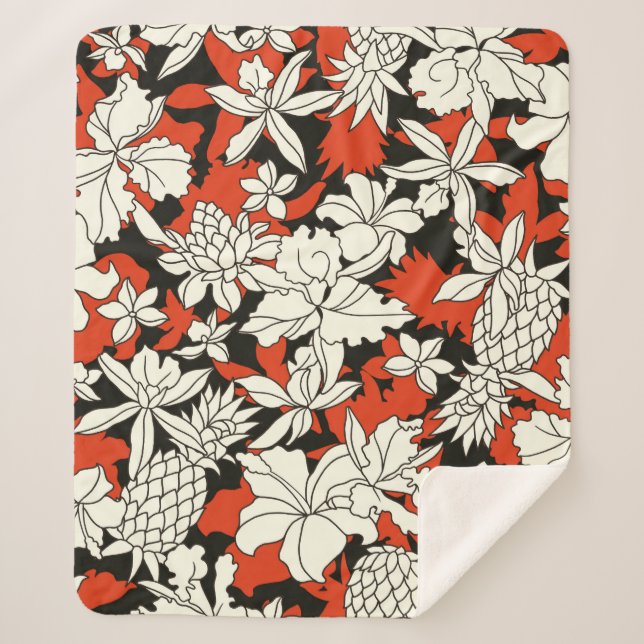 Manta Sherpa Patrón de flores tropicales (Anverso)
