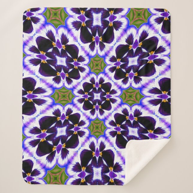 Manta Sherpa Patrón de flores violadas (Anverso)