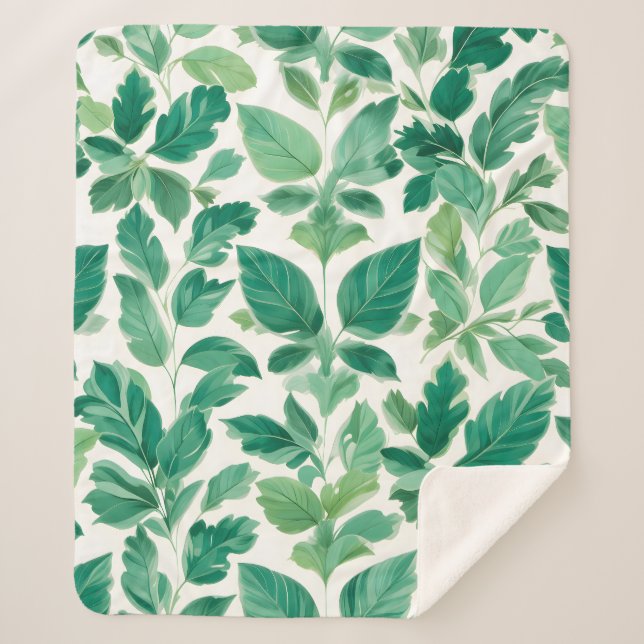 Manta Sherpa Patrón de follaje verde (Anverso)