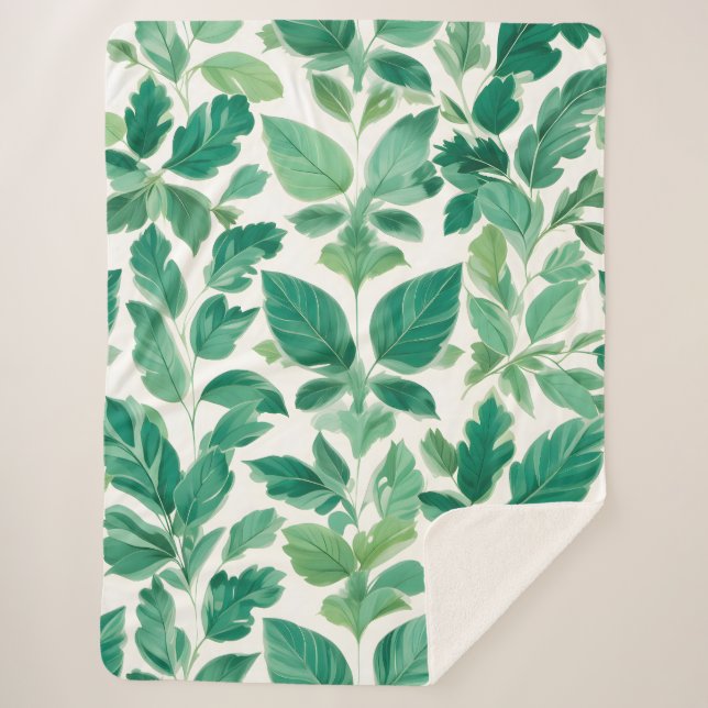 Manta Sherpa Patrón de follaje verde (Anverso)