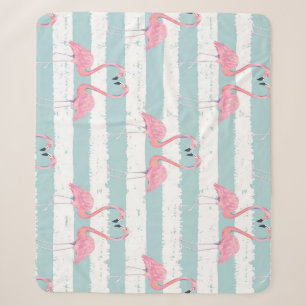 Manta Sherpa Patrón de fondo rayado Flamingo exótico
