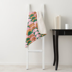 Manta Sherpa Patrón de formas geométricas de color rosa y verde