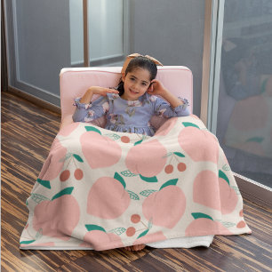 Manta Sherpa Patrón de frutas de melocotones y cerezas rojas