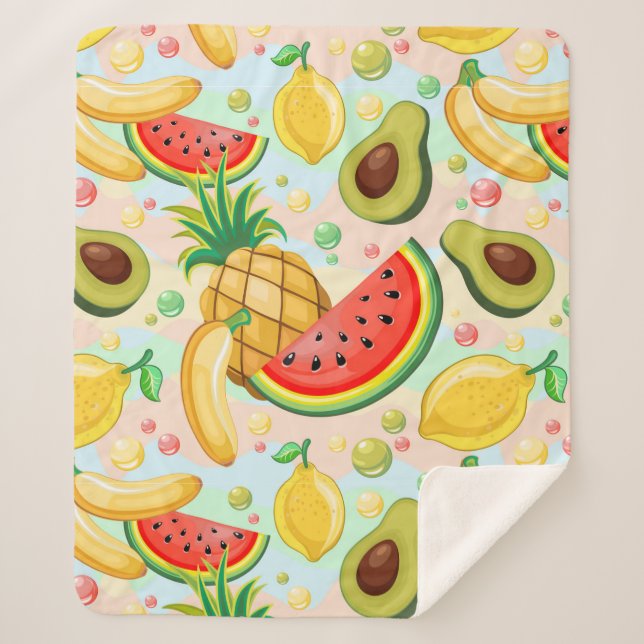 Manta Sherpa Patrón de frutas de verano fresco (Anverso)