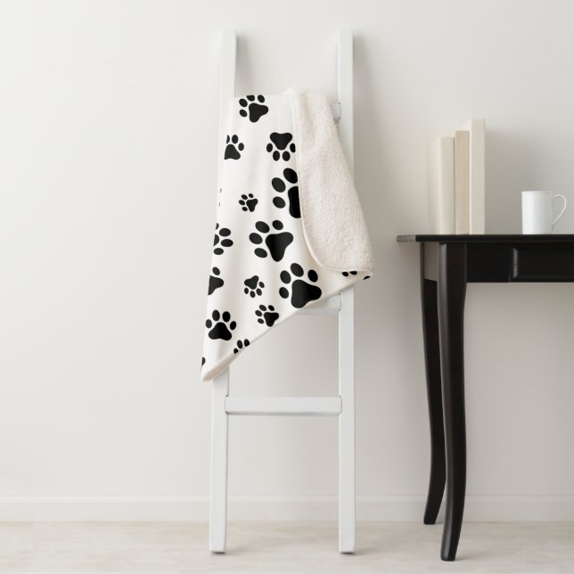 Manta Sherpa Patrón de garras, garras de perro, negro y blanco (In situ)