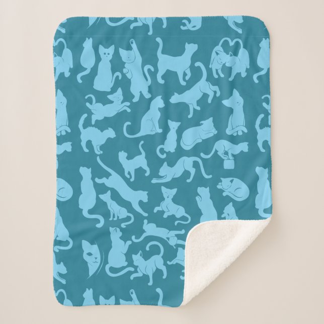 Manta Sherpa Patrón de gato azul (Anverso)