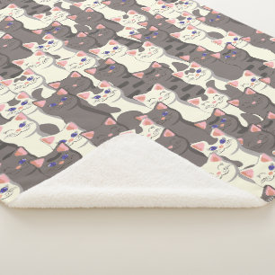 Manta Sherpa Patrón de gatos blancos y grises