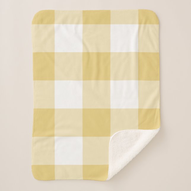 Manta Sherpa Patrón de Gingham amarillo Ochre (Anverso)
