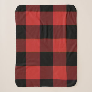 Manta Sherpa Patrón de Gingham negro y rojo