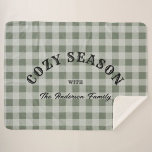 Manta Sherpa Patrón de gingham verde personalizado con escritur