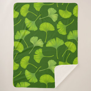 Manta Sherpa Patrón de Ginkgo en verde oscuro