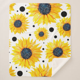 Manta Sherpa Patrón de girasoles amarillos sobre fondo blanco