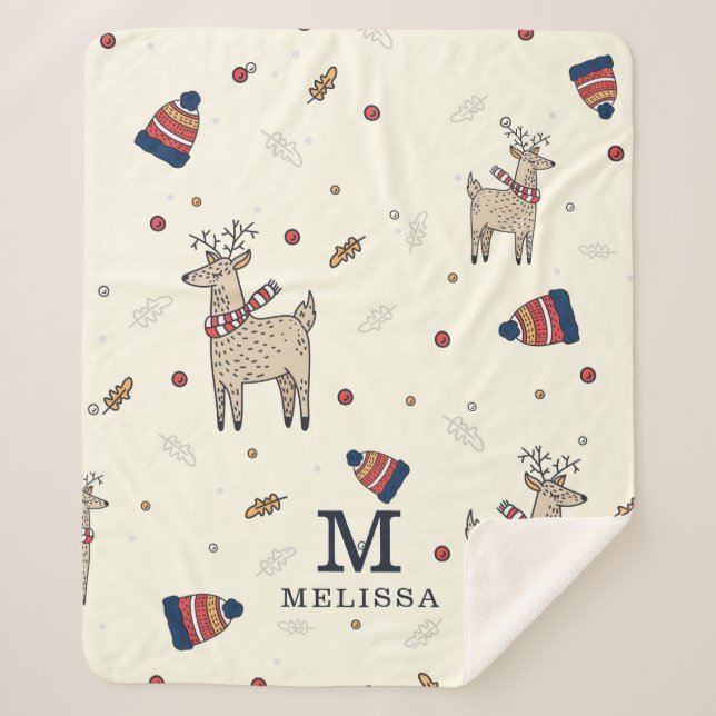 Manta Sherpa Patrón de Gorras de renos navidades Personalizado (Anverso)