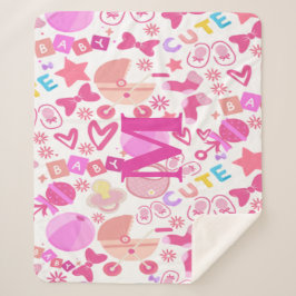 Manta Sherpa Patrón de guardería de bebé rosada personalizado
