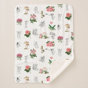 Manta Sherpa Patrón de hadas rosadas florales y champiñones