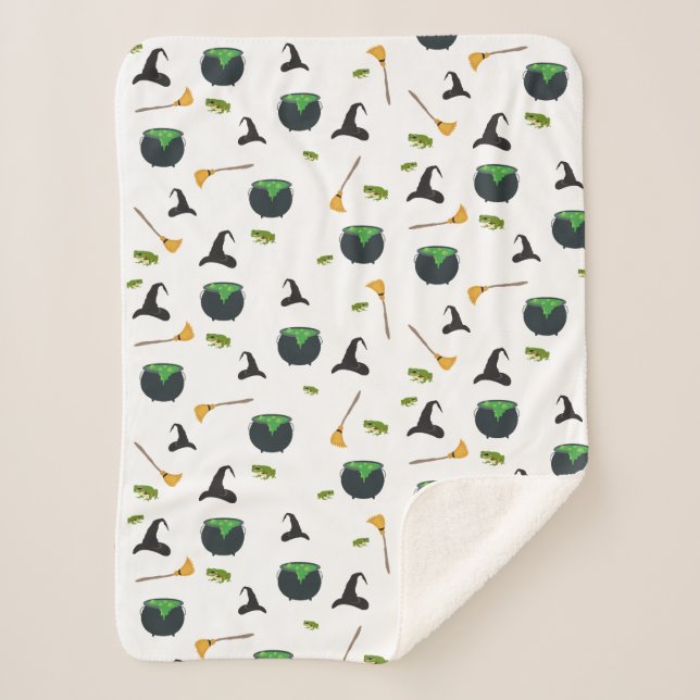 Manta Sherpa Patrón de Halloween de Broom Caldron (Anverso)