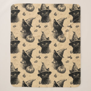Manta Sherpa Patrón de Halloween de Brujas Rústicas de Gato Neg