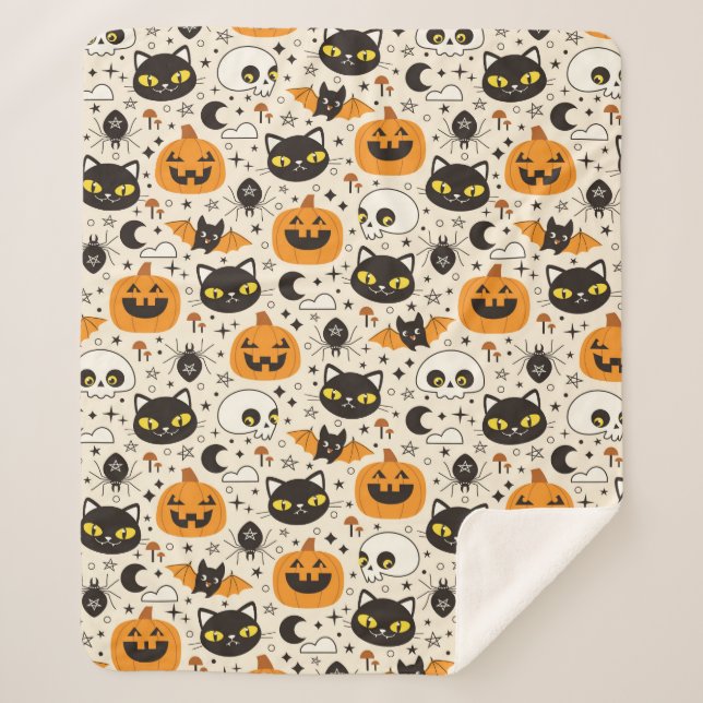 Manta Sherpa Patrón de Halloween de Retro Cuto (Anverso)