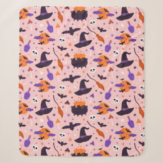 Manta Sherpa Patrón de Halloween púrpura y rosa