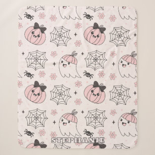 Manta Sherpa Patrón de Halloween rosa kawaii con fantasma, cala