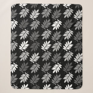 Manta Sherpa Patrón de hoja de anciano negro blanco gris
