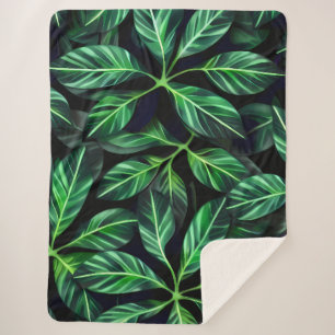 Manta Sherpa patrón de hoja verde fresco