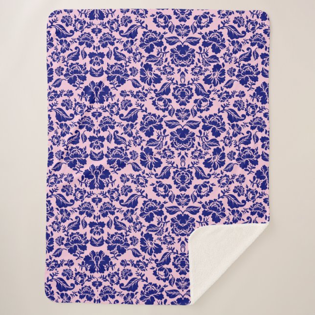 Manta Sherpa Patrón de hojas.13.bw BG rosa (Anverso)