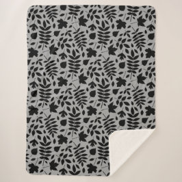 Manta Sherpa Patrón de hojas caídas negro sobre gris