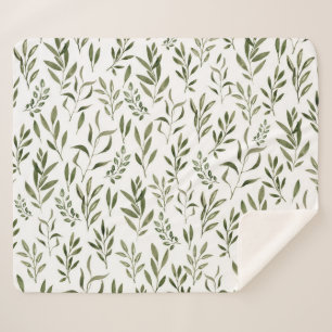 Manta Sherpa Patrón de hojas de agua Eucalyptus Greenery