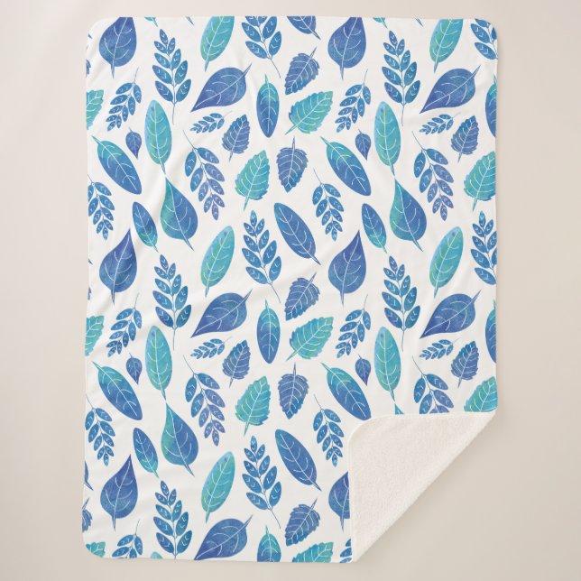 Manta Sherpa Patrón de hojas de color azul (Anverso)