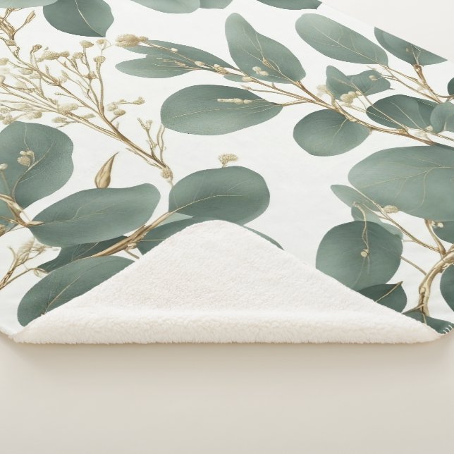 Manta Sherpa Patrón de hojas de eucalipto (3/4)