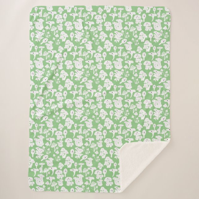 Manta Sherpa Patrón de hongos negros 01b Lgreen BG (Anverso)