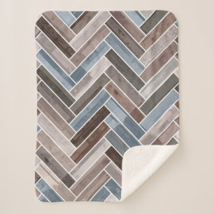 Manta Sherpa Patrón de hueso de arenque azul marrón gris