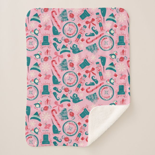 Manta Sherpa Patrón de iconos con marco de vacaciones de Elf (Anverso)