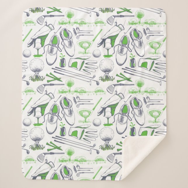 Manta Sherpa Patrón de iconos de golf verde (Anverso)