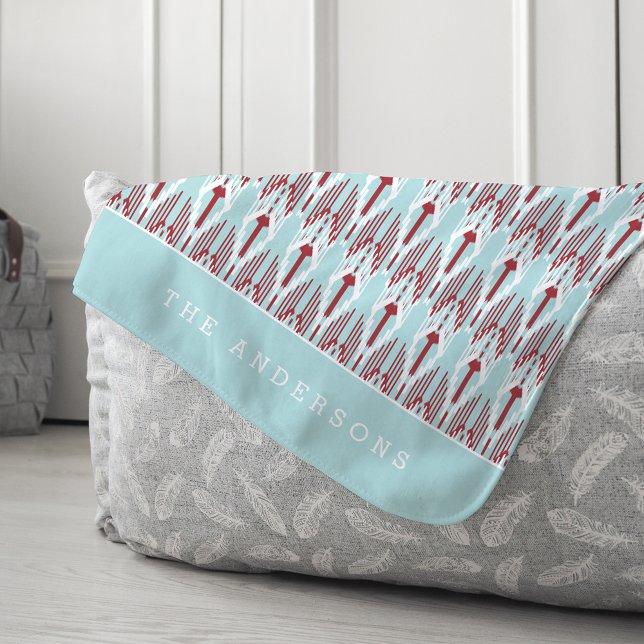 Manta Sherpa Patrón de Ikat de vacaciones rojas y Aqua | Person (Subido por el creador)