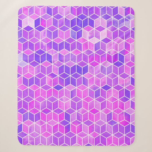 Manta Sherpa Patrón de ilustracion hexagonal de acuarela (Anverso)