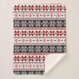 Manta Sherpa Patrón de Isla Feria de Invierno Rojo y Negro