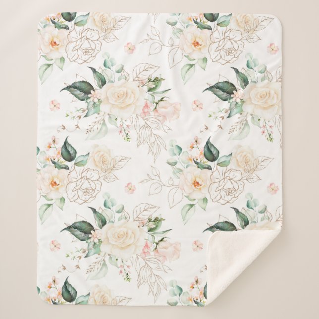 Manta Sherpa Patrón de jardín floral Rosa (Anverso)