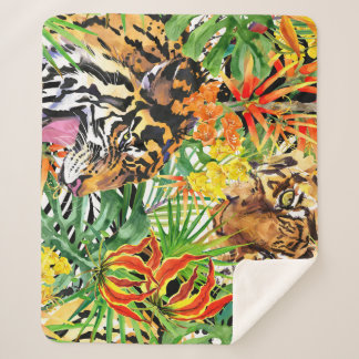 Manta Sherpa Patrón de jungla acuarela del tigre tropical