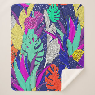 Manta Sherpa Patrón de jungla de verano con colores brillantes.
