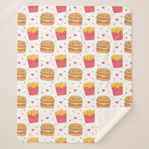 Manta Sherpa Patrón de Kawaii Fries y hamburguesa