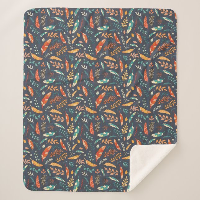 Manta Sherpa Patrón de la pluma hippie Boho (Anverso)