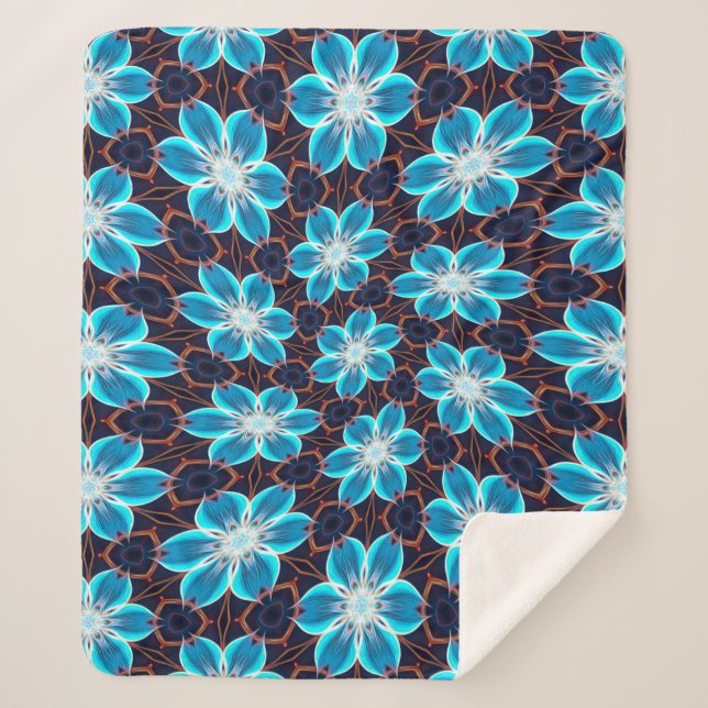 Manta Sherpa Patrón de las flores azules abstractas (Anverso)