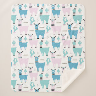 Manta Sherpa Patrón de Llama Alapaca Animales de color rosa azu