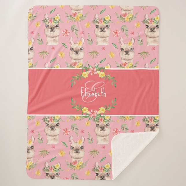 Manta Sherpa Patrón de Llama Rosa Cuta para Niñas Pequeñas (Anverso)