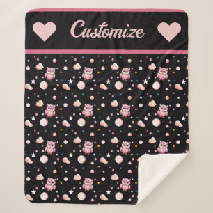 Manta Sherpa Patrón de luz de luna de búho rosa