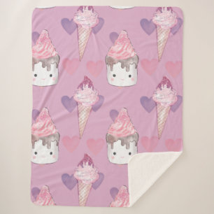 Manta Sherpa Patrón de malvaviscos y helados de Kawaii